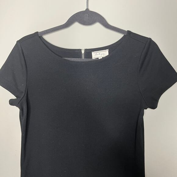 Lou & Grey Black Short Sleeve Boat Neck Unlined Back Zip Shirt Dress Size Small - Picture 3 of 7